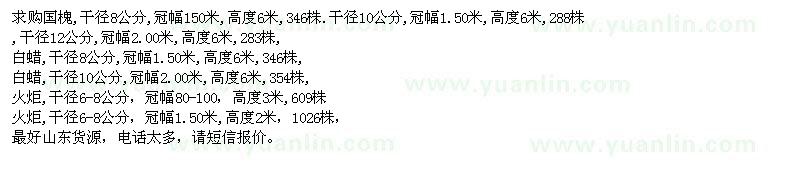 求購國槐、白蠟、火炬