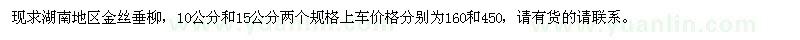 求購10、15公分金絲垂柳