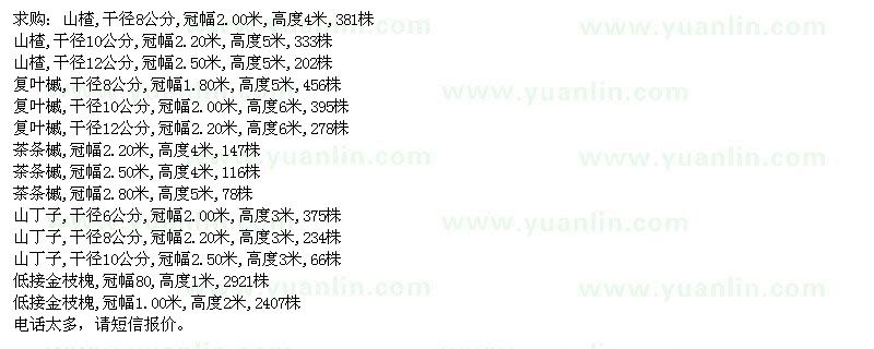 求購山楂、復(fù)葉槭、茶條槭等