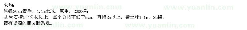 求購胸徑20公分青垂、叢生石榴