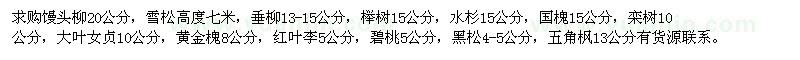 求購饅頭柳、雪松、垂柳等