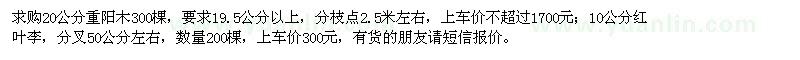 求購(gòu)20公分重陽(yáng)木、10公分紅葉李
