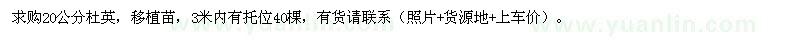 求購20公分杜英
