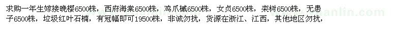 求購晚櫻、西府海棠、雞爪槭、女貞、欒樹(shù)、無(wú)患子、紅葉石楠
