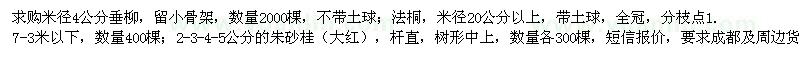 求購(gòu)垂柳、法桐、朱砂桂