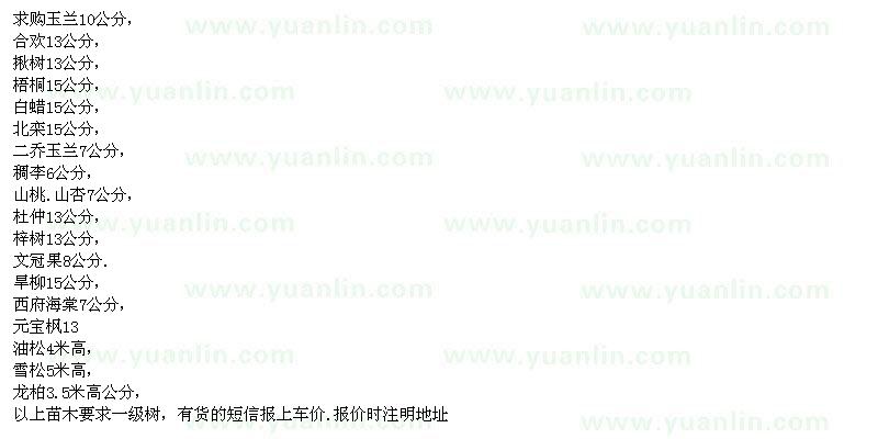 求購玉蘭、合歡、楸樹