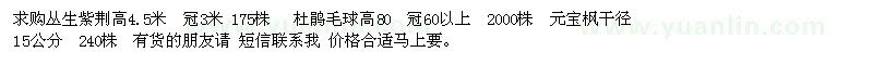 求購叢生紫荊、杜鵑毛球、元寶楓