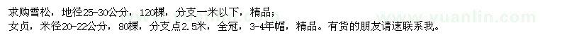 求購(gòu)地徑25-30公分雪松、米徑20-22公分女貞
