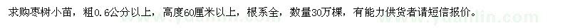 求購粗0.6公分以上棗樹小苗