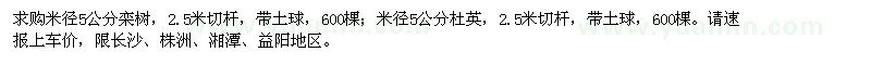 求購(gòu)米徑5公分欒樹、杜英