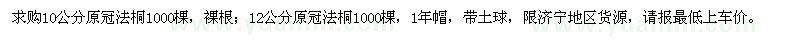 求購10、12公分原冠法桐