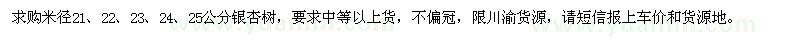求購米徑21-25公分銀杏樹