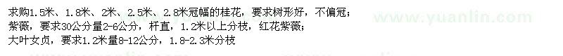 求購桂花、紫薇、大葉女貞