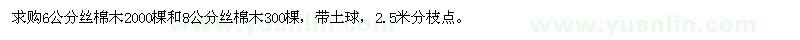 求購6、8公分絲棉木