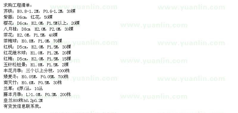 求購(gòu)蘇鐵、紫薇、櫻花、八月桂等苗木