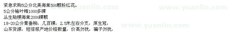 求購北美海棠、榆葉梅、貼梗海棠、青垂柳