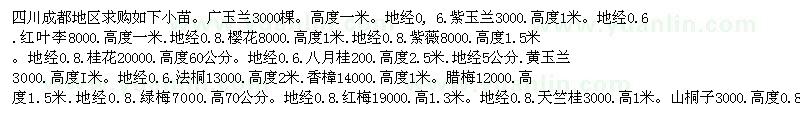 求購廣玉蘭、紫玉蘭、紅葉李等小苗。