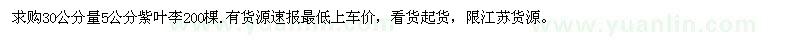 求購30公分量5公分紫葉李