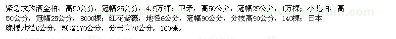 求購灑金柏、衛(wèi)矛、小龍柏、紅花紫薇、日本晚櫻