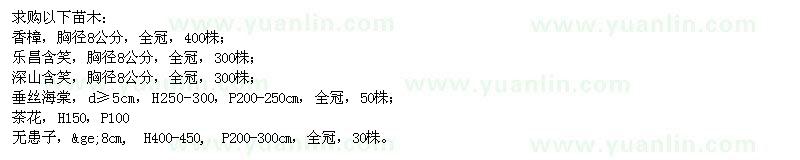 求購(gòu)香樟、樂(lè)昌含笑、深山含笑等各種苗木