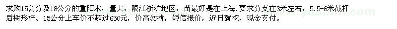 求購15、18公分重陽木
