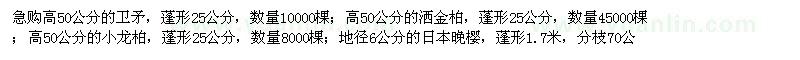 求購衛矛、灑金柏、小龍柏