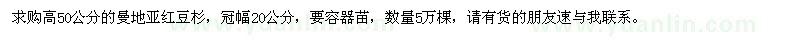 求購高50公分曼地亞紅豆杉