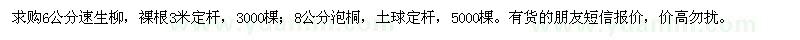 求購6公分速生柳、8公分泡桐