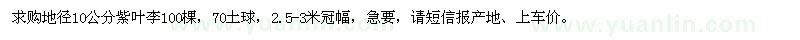 求購(gòu)地徑10公分紫葉李