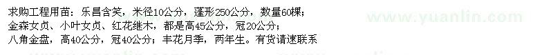 求購樂昌含笑、金森女貞、小葉女貞