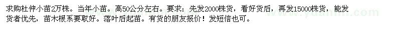 求購高50公分左右杜仲小苗