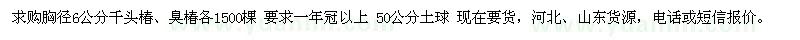 求購胸徑6公分千頭椿、臭椿