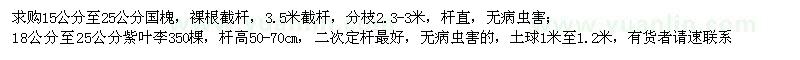 求購(gòu)15-25公分國(guó)槐、18-25公分紫葉李