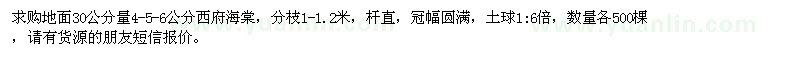 求購地面30公分量4、5、6公分西府海棠