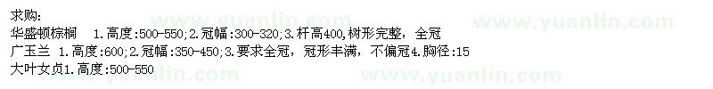 求購華盛頓棕櫚、廣玉蘭、大葉女貞