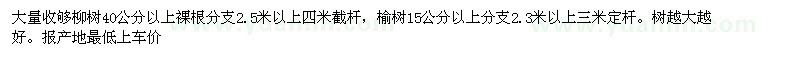 求購40公分以上柳樹、15公分以上榆樹