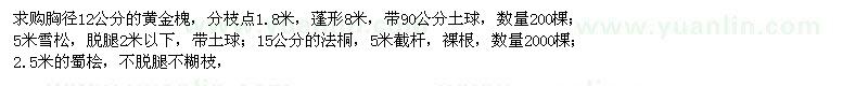 求購黃金槐、雪松、法桐