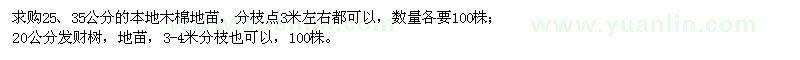 求購本地木棉地苗、發(fā)財樹