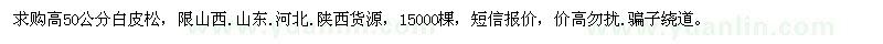 求購高50公分白皮松