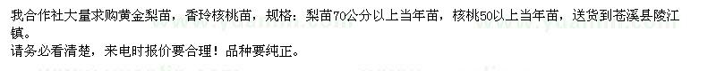 求購黃金梨苗、香玲核桃苗