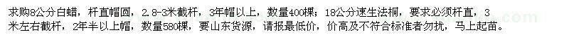 求購8公分白蠟、18公分速生法桐