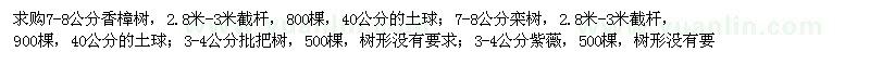 求購香樟、欒樹、批把樹、紫薇