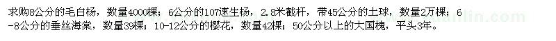 求購毛白楊、速生楊、垂絲海棠、櫻花、大國槐