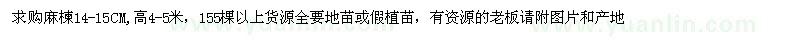 求購14-15公分麻楝
