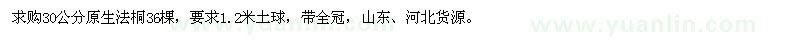 求購30公分原生法桐36棵，