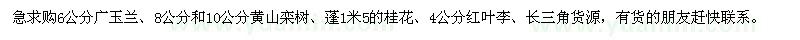 求購廣玉蘭、黃山欒樹、桂花、紅葉李