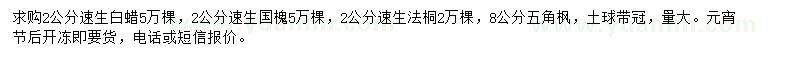 求購速生白蠟、速生國槐、速生法桐等