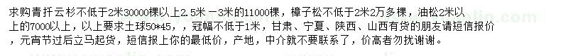 求購青扦云杉、樟子松、油松