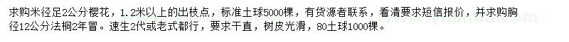 求購(gòu)2公分櫻花、法桐