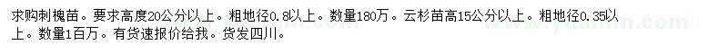 求購高20公分以上刺槐苗、15公分以上云杉苗